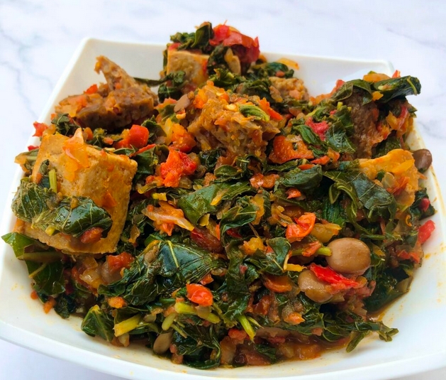 efo riro, ganished spinach soup